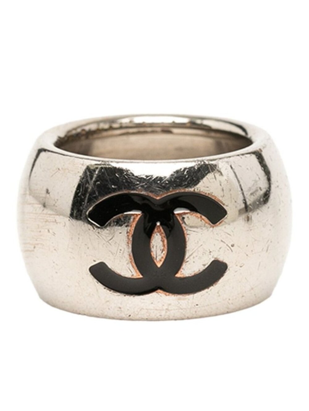 Chanel CC Logo Ring Silver Metal